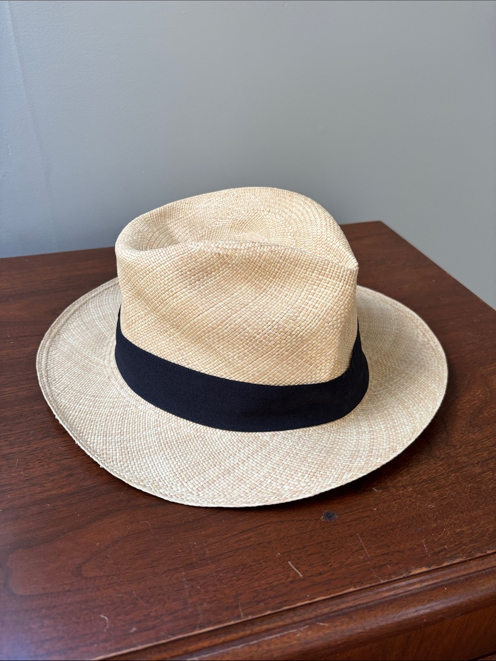 J. Crew Natural Straw Panama Hat with Black Trim